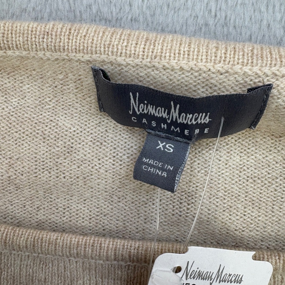 Neiman Marcus Sweater Womens XS NEW Beige Oatmeal Cashmere Boat Neck Minimalist - Picture 4 of 9